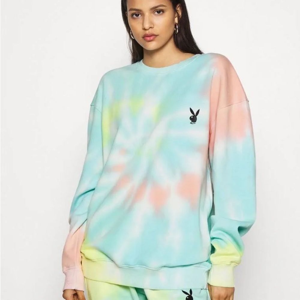 playboy x misguided oversized tie dye sweatshirt